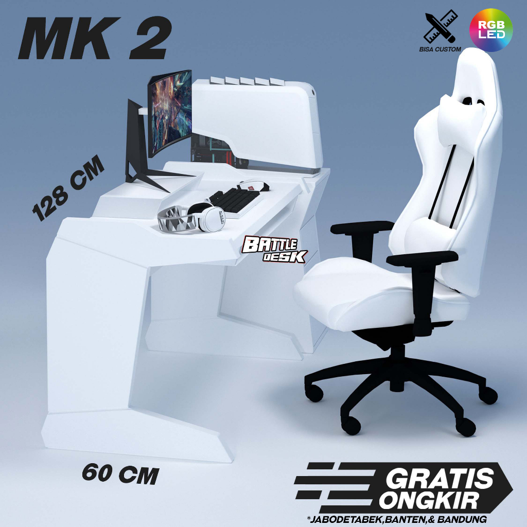 Battledesk MK 2 - Meja Komputer Gaming PC Desk Desk Office Kantor RGB murah 128x68