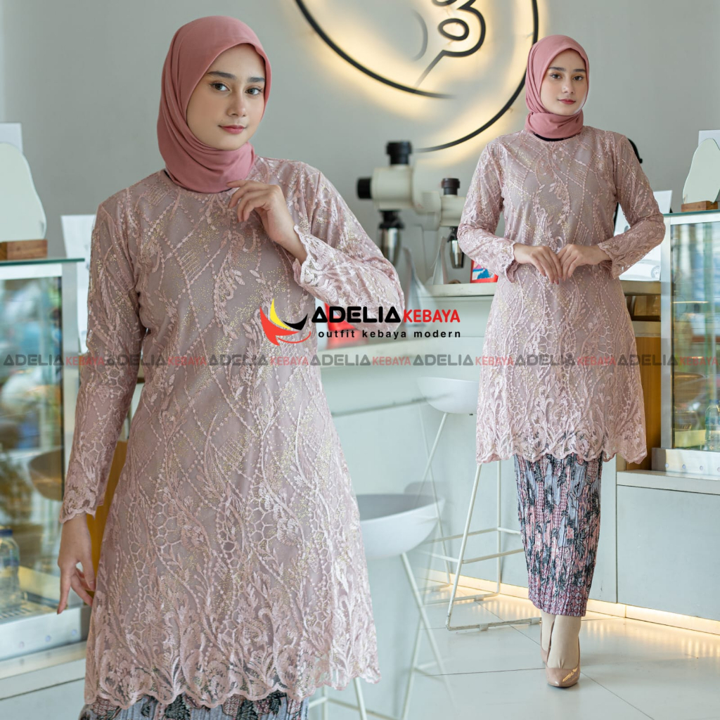 ( COD ) Setelan kebaya tunik melayu - kebaya modern - outfit kekinian - bahan tulle bordir mutiara - baju pesta keluarga, nikahan, kondangan, wisuda ataupun akad