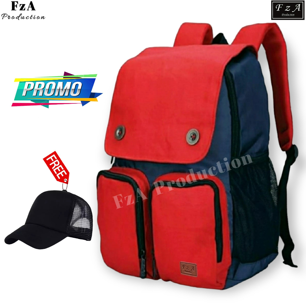 FzA Official -Tas Ransel anak laki laki - Tas Ransel Anak Sekolah - Tas Ransel Sekolah anak laki-laki anak perempuan Backpack Sekolah Anak [ High Quality ] - Red Kids FREEE TOPI