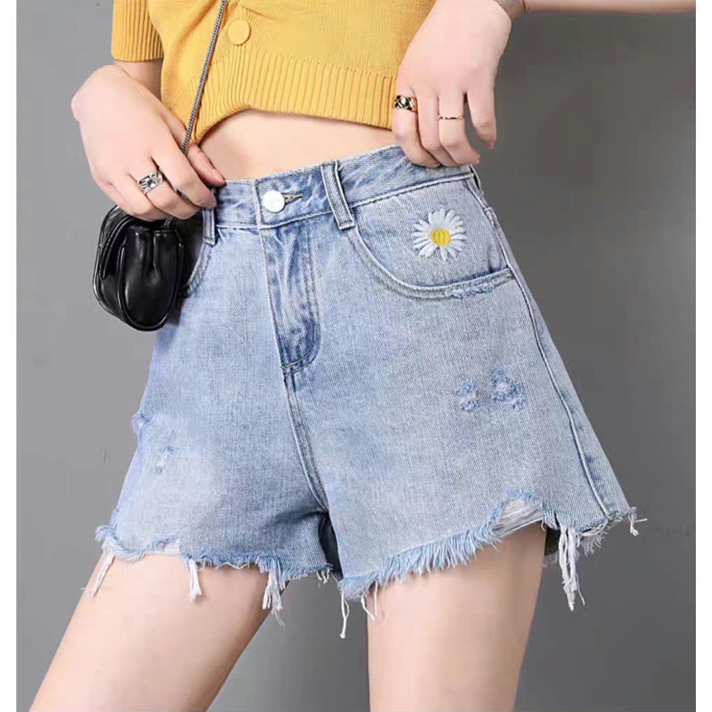 【wanita_id】Celana Pendek Wanita Bunga Daisy celana jins pendek korean style highwaist denim cewek fashion wanita