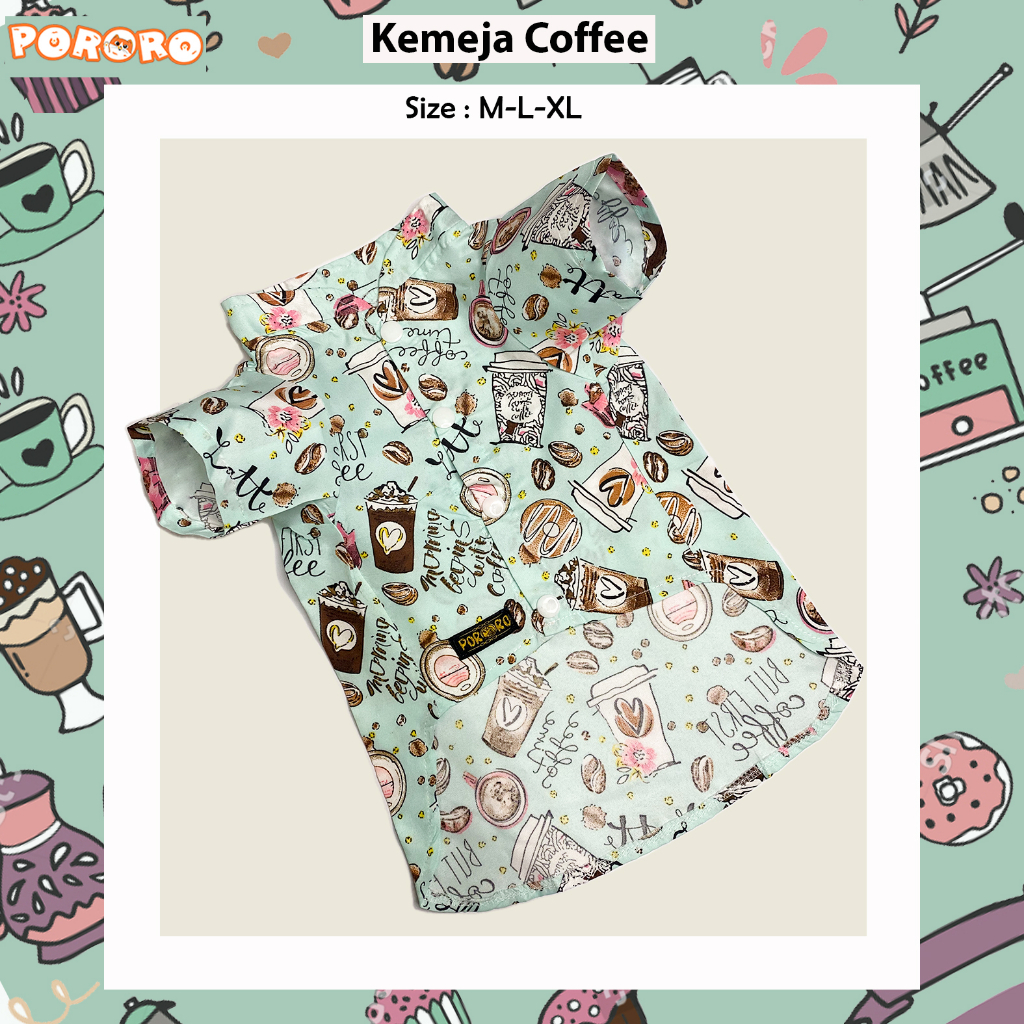 Pororo - Kemeja Kucing  Motif Coffee