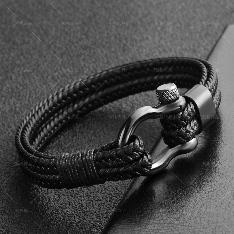 Gelang Pria Kulit Sintetis Premium - Titanium Stainless Steel