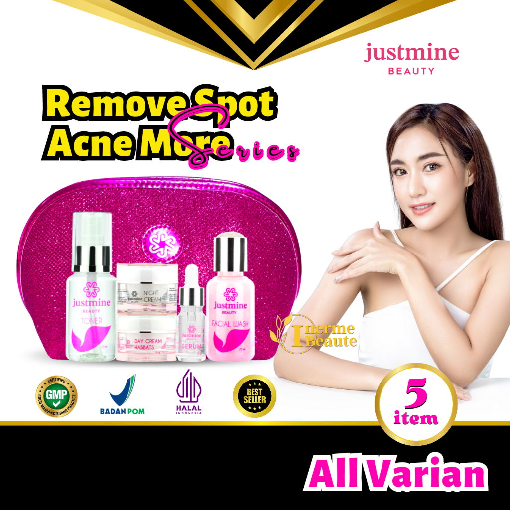 Justmine Beauty Skincare Glowing Paket Remove Spots Acne More | Mengatasi Flek Hitam dan Jerawat Membandel