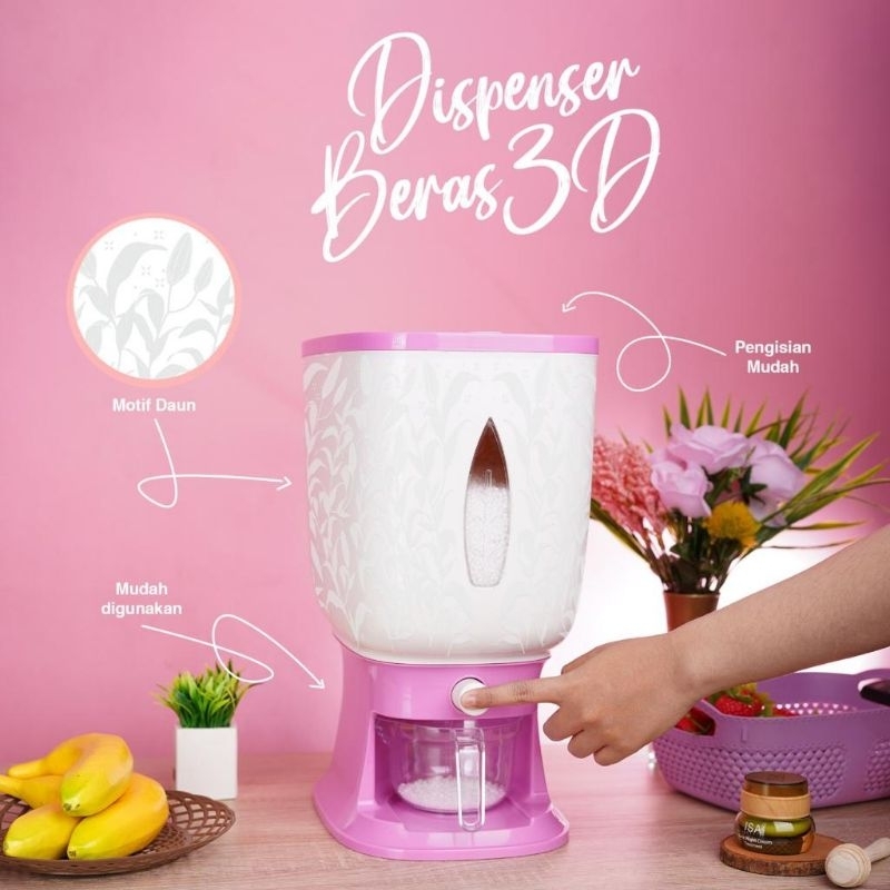 tempat penyimpanan beras kekinian 10 kg dispenser beras motif 3d