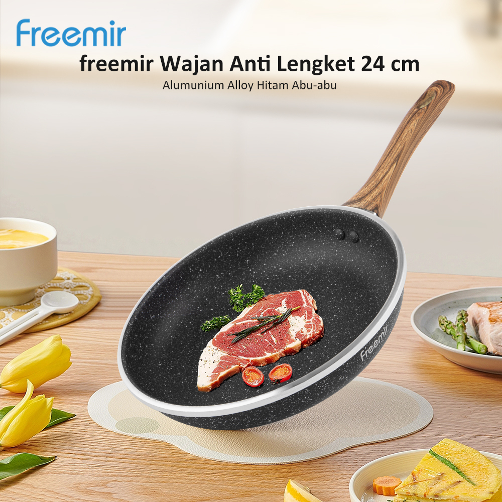 Wajan Penggorengan 24cm/ Wajan Anti Lengket/ Wajan Serbaguna/ frying pan 24cm/ Wajan Gagang Kayu