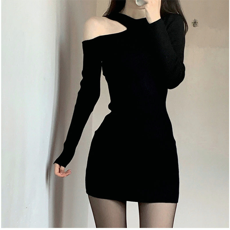 DR825 SLIM FIT WRAP BUTTOCKS SKIRT, OFF SHOULDER KNITTED DRESS, SPRING AND AUTUMN TIGHT FITTING WOMEN'S CLOTHING, EUROPEAN AND AMERICAN SPICY GIRL SKIRT, PURE DESIRE FOR STYLE, SWEET AND SPICY