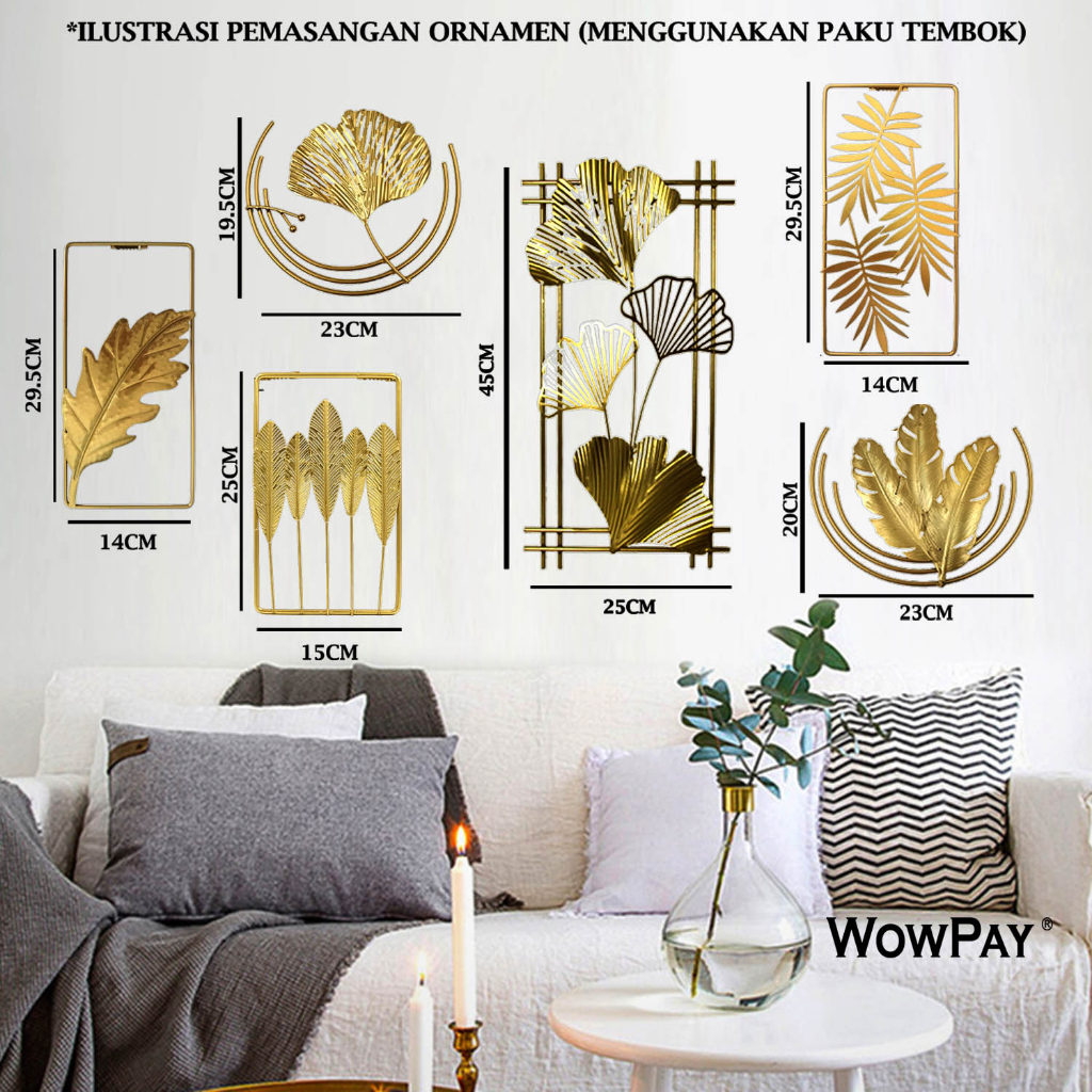3D IRON WALL LIVING ROOM DECORATION GOLD GINKGO DEKORASI AESTHETIC KAMAR DINDING