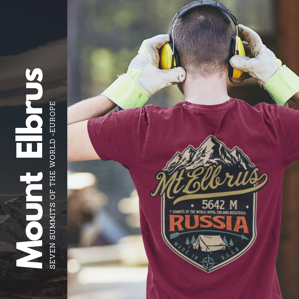 Kaos Gunung 7 Summit Mount Elbrus Europe Vintage Retro Maroon