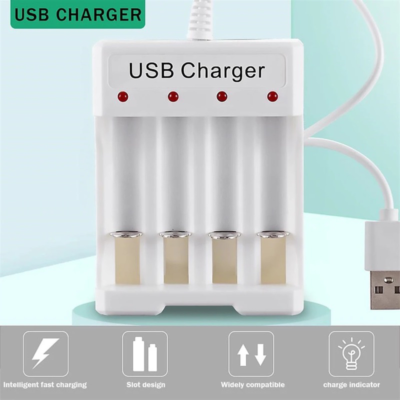 Charger Pengisi Daya Baterai AA AAA Pengisi Daya Cepat USB 2 3 4 Slot Perlindungan Sirkuit Pendek Pintar untuk Pengisi Daya Portabel Baterai Isi Ulang AAA/AA