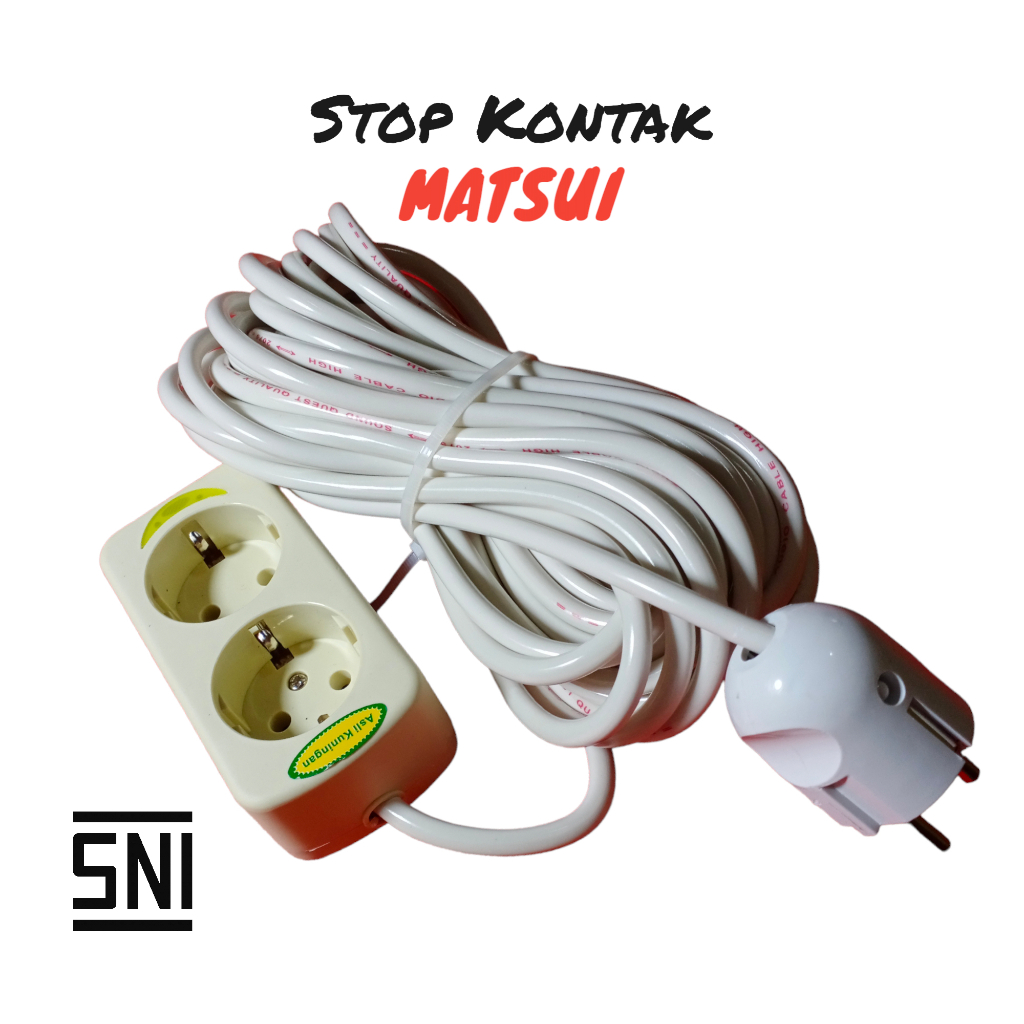 Stop Kontak Listrik Set MATSUI 2 Lubang + Panjang Kabel 10 Meter + Steker Arde Bulat / Extension Wire / Stop Kontak Kabel Colokan