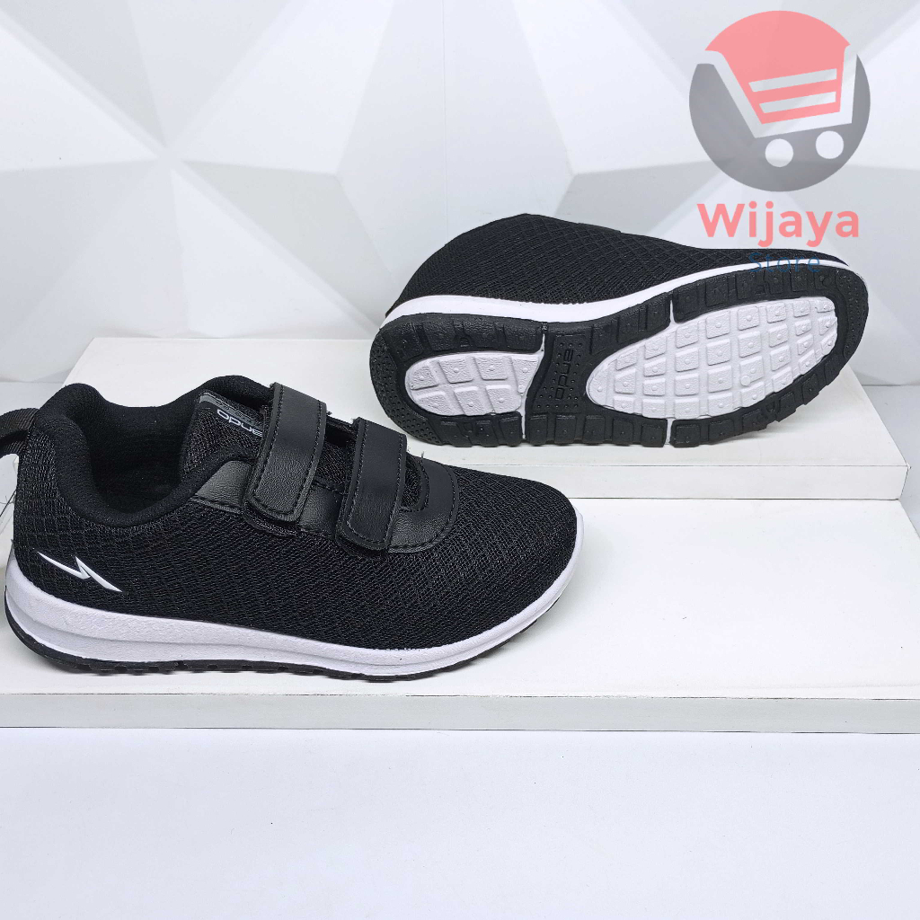 Sepatu Sekolah Ando 33-36 Sneaker Anak Hitam Polos Putih Strap Velcro yang Praktis SIP BSC