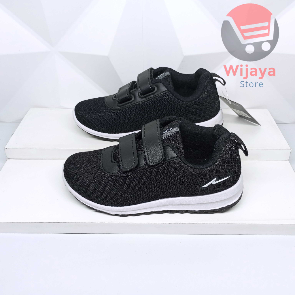 Sepatu Sekolah Ando 33-36 Sneaker Anak Hitam Polos Putih Strap Velcro yang Praktis SIP BSC