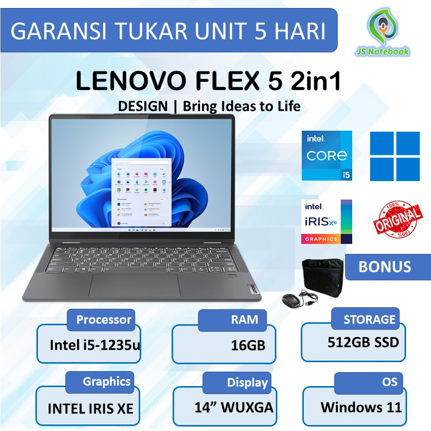 LENOVO IDEAPAD FLEX 5i 2in1 TOUCH i5-1235u 16GB 512SSD WIN11 14" WUXGA