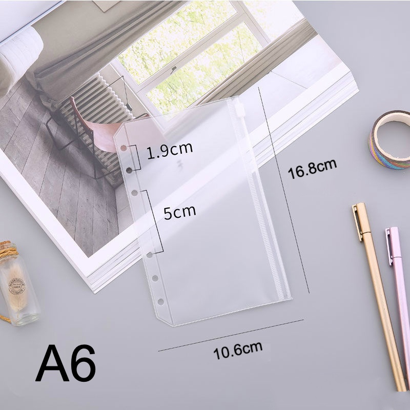 6/10pcs A6 Saku Zip Flipchart Binder Ritsleting Tas 6-cincin Lepas Tas PVC Folder Warna Persediaan Kantor Kantong Tahan Air