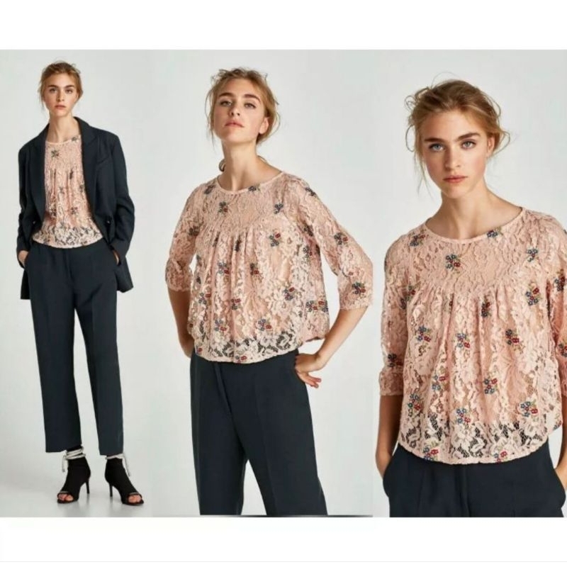 ZARA LACE TOP with flower pattern