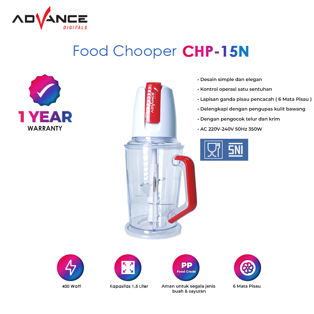 ADVANCE Food Chopper Low Watt Prossesor Penggiling Daging Dan Sayur CHP-15N