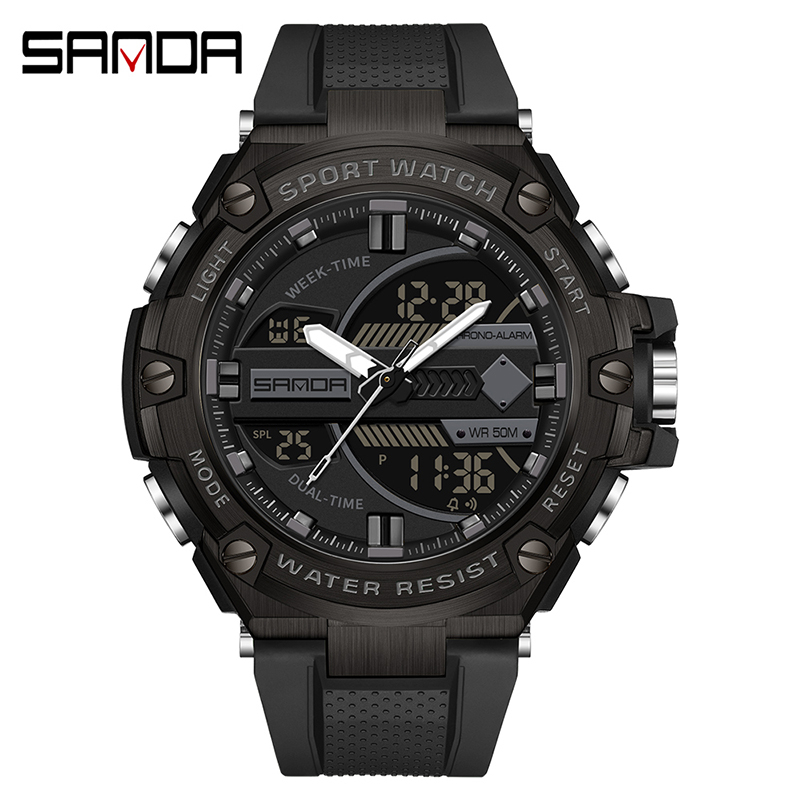 SANDA 3185 Jam Tangan Pria Digital Analog Sport EL Backlight Tali Rubber Anti Air WATCHKITE WKOS