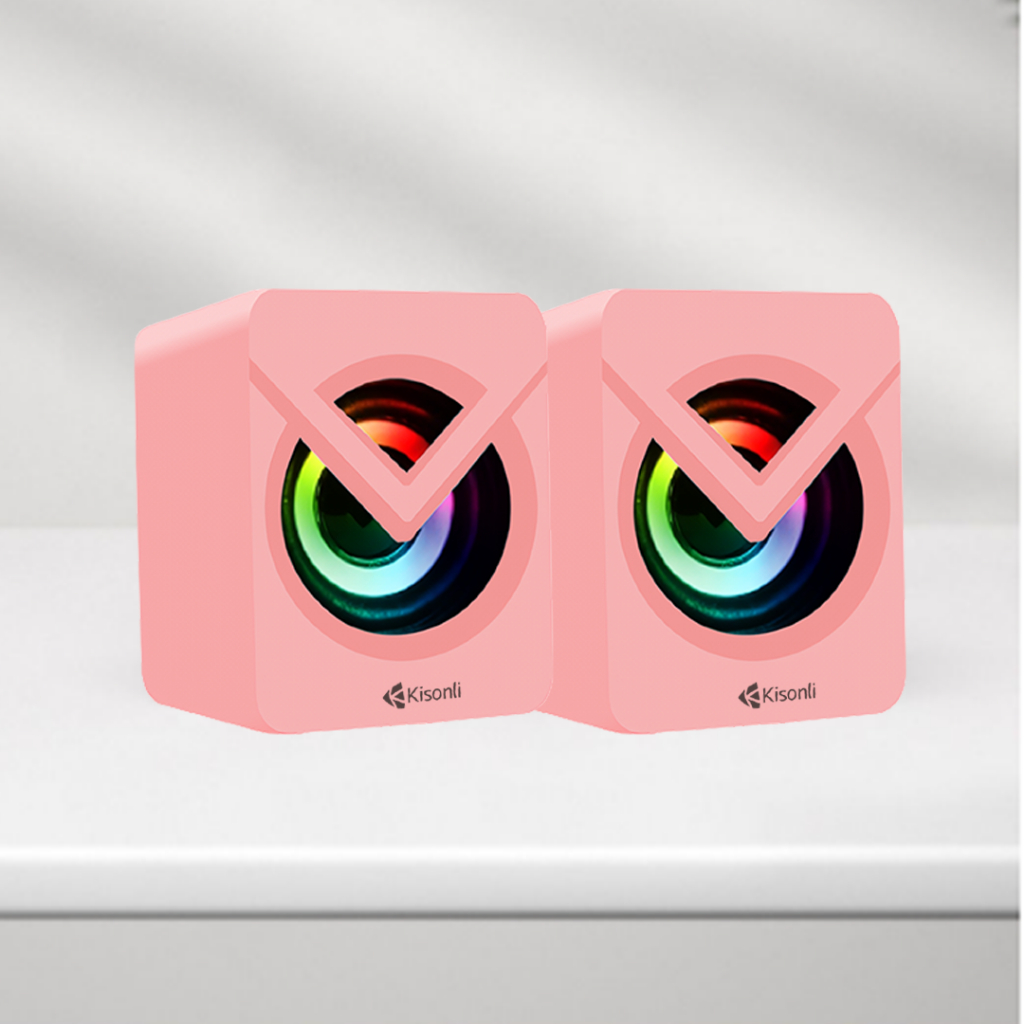 Speaker Gaming Kisonli L-1040 PINK Komputer/Laptop LED RGB Light With Switch Volume Control - XOBOX