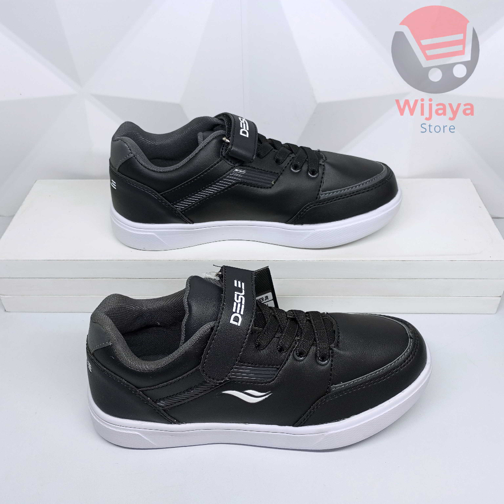 Sepatu Sekolah Desle 34-37 Sneaker Anak Boot Tinggi Hitam Polos Putih Bahan Kulit Sintetis Premium Strap Velcro CALVIN LUTHER KEVIN COSTNER