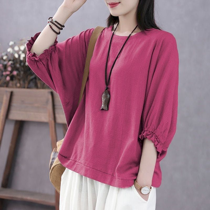 Blouse Linen Batwing Jumbo LD 130cm kemeja polos big size oversize wanita