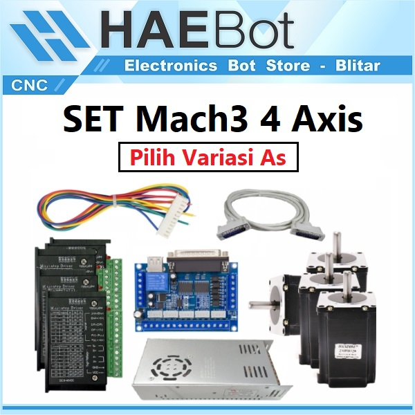 [HAEBOT] Paket CNC 4 Mach3 Breakout Pararel TB6600 Nema 23 2.2Nm Stepper PSU LPT Plasma Router Engra