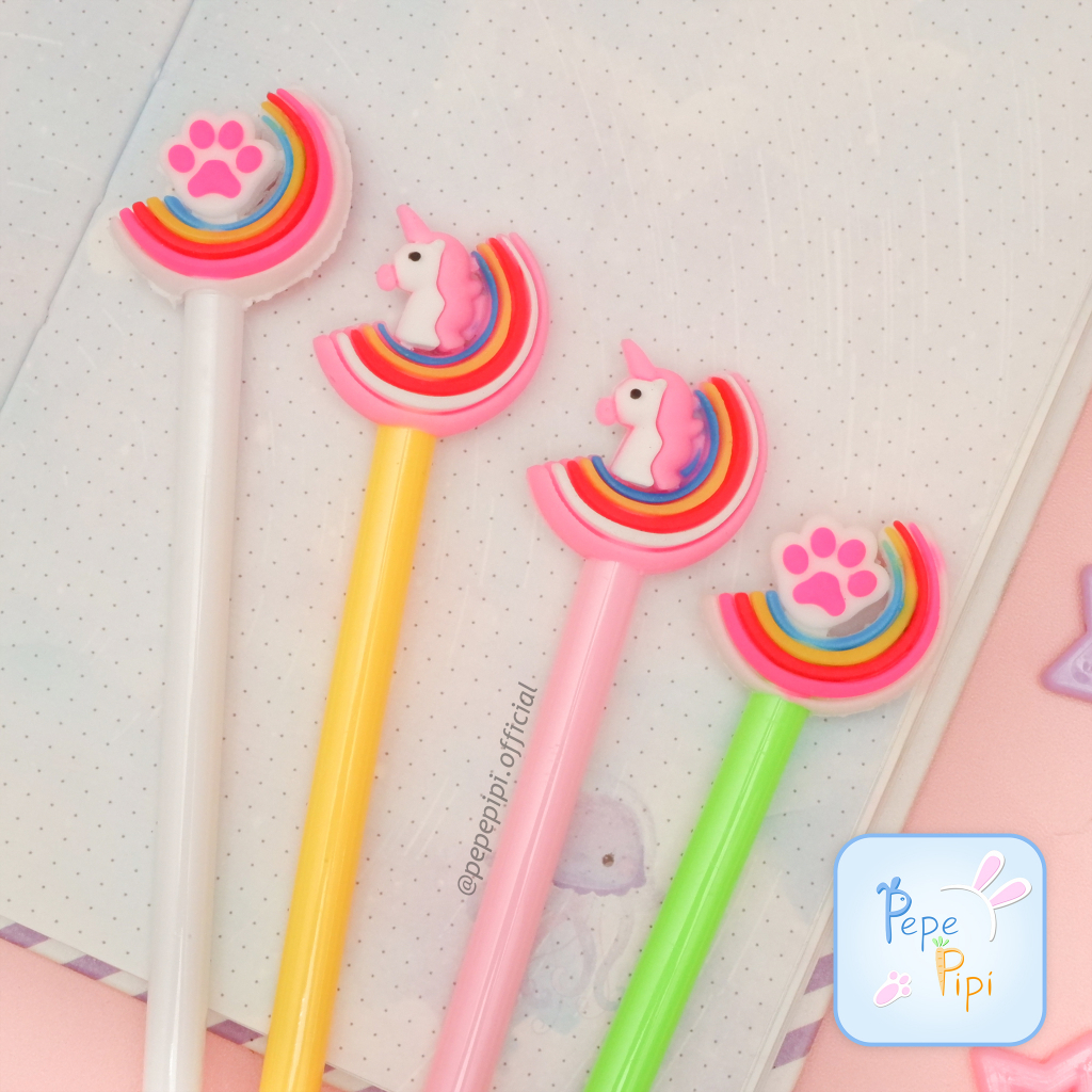 4 &amp;12 pcs Pena Gel Rainbow Animal Pen Bolpen Pulpen Bolpoin Karakter hewan pelagi ayam paw