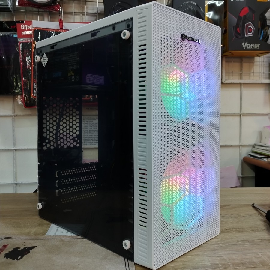 Power Up Casing Raptor Power Max 700 M-ATX With 2 Fan Case RGB PSU 500w Tempered Glass