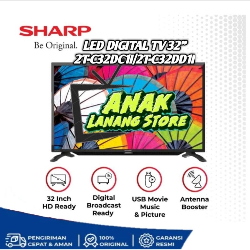 SHARP LED TV 32 INCH  - 2T-C32DC1i/2T-C32DD1i DIGITAL TV GARANSI RESMI SHARP