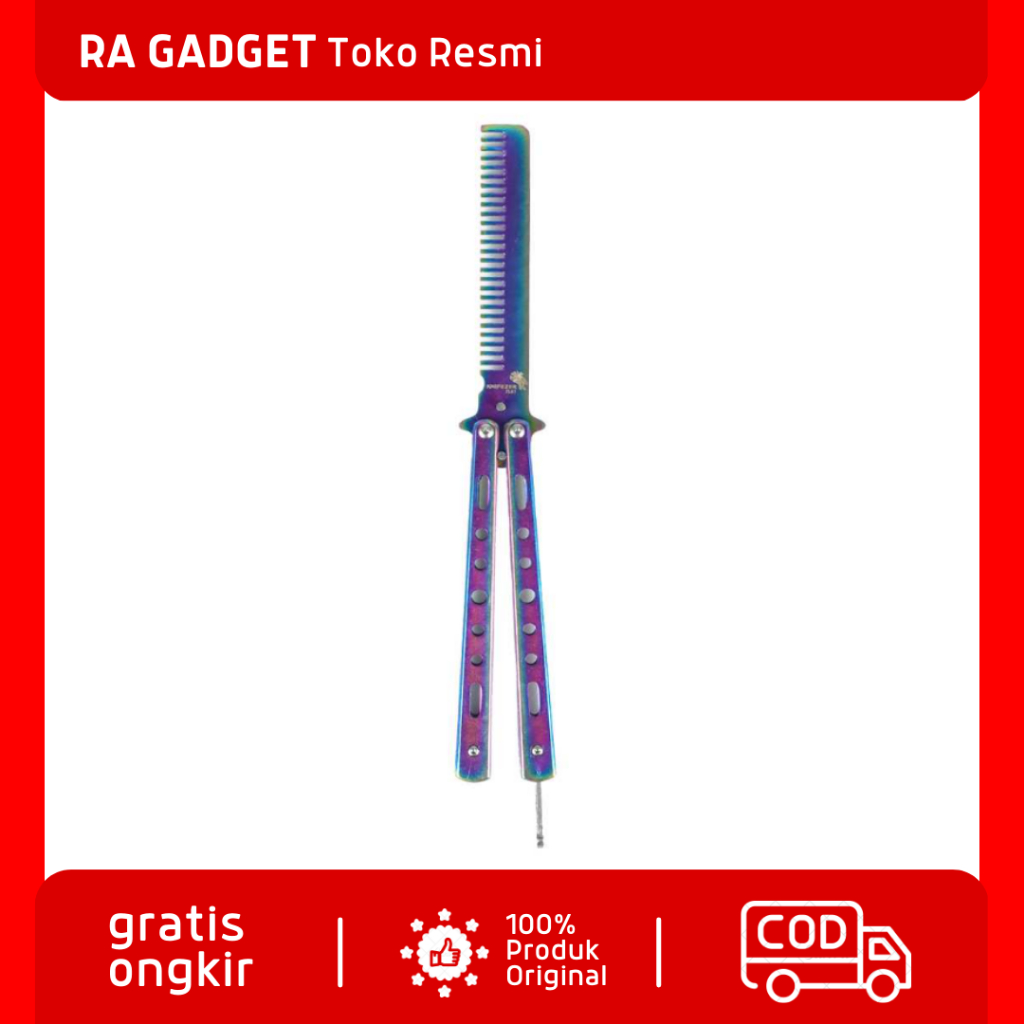 Sisir Besi Butterfly Balisong Training Knife / Sisir Balisong Multi Colour Lipat Rambut Pria Cowok L