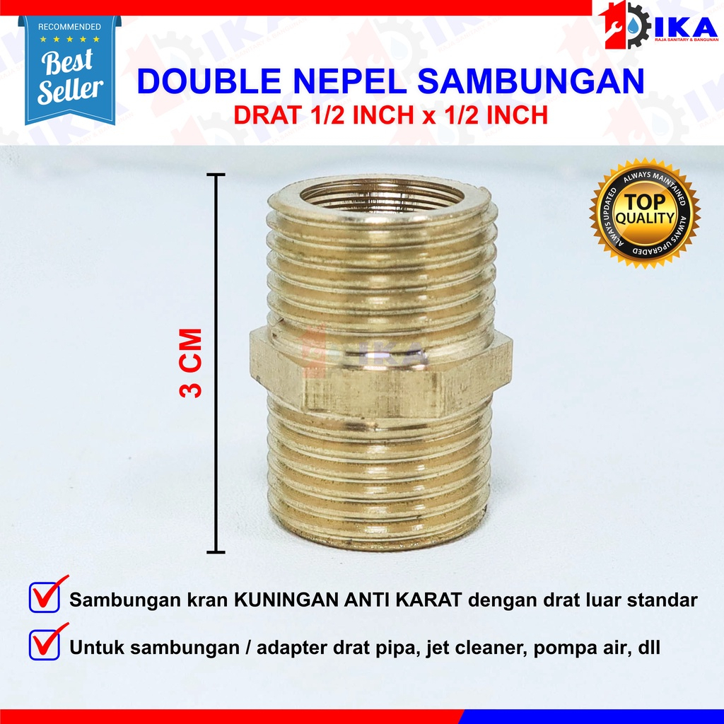 Double Niple Dobel Nepel Kuningan Brass 1/2 x 1/2 (Lebih bagus dan kuat dari stainless) BARANG DAN KUALITAS IMPORT