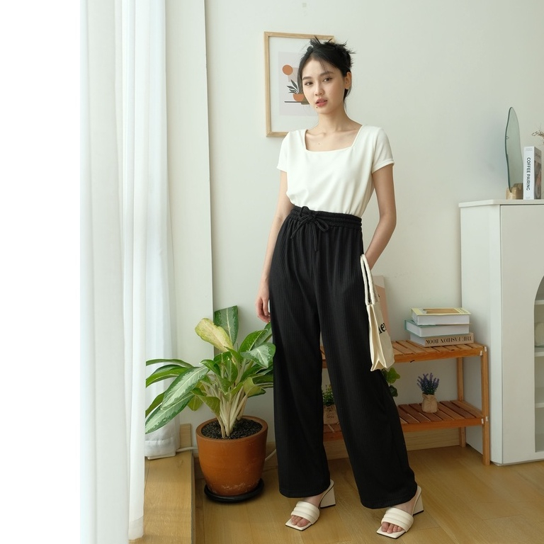 Hyori Knit Pants - Rib Pants - Celana Panjang Rajut Wanita - Celana Anti Kusut  - Celana Korea Wanita - Celana Casual - Petite Friendly