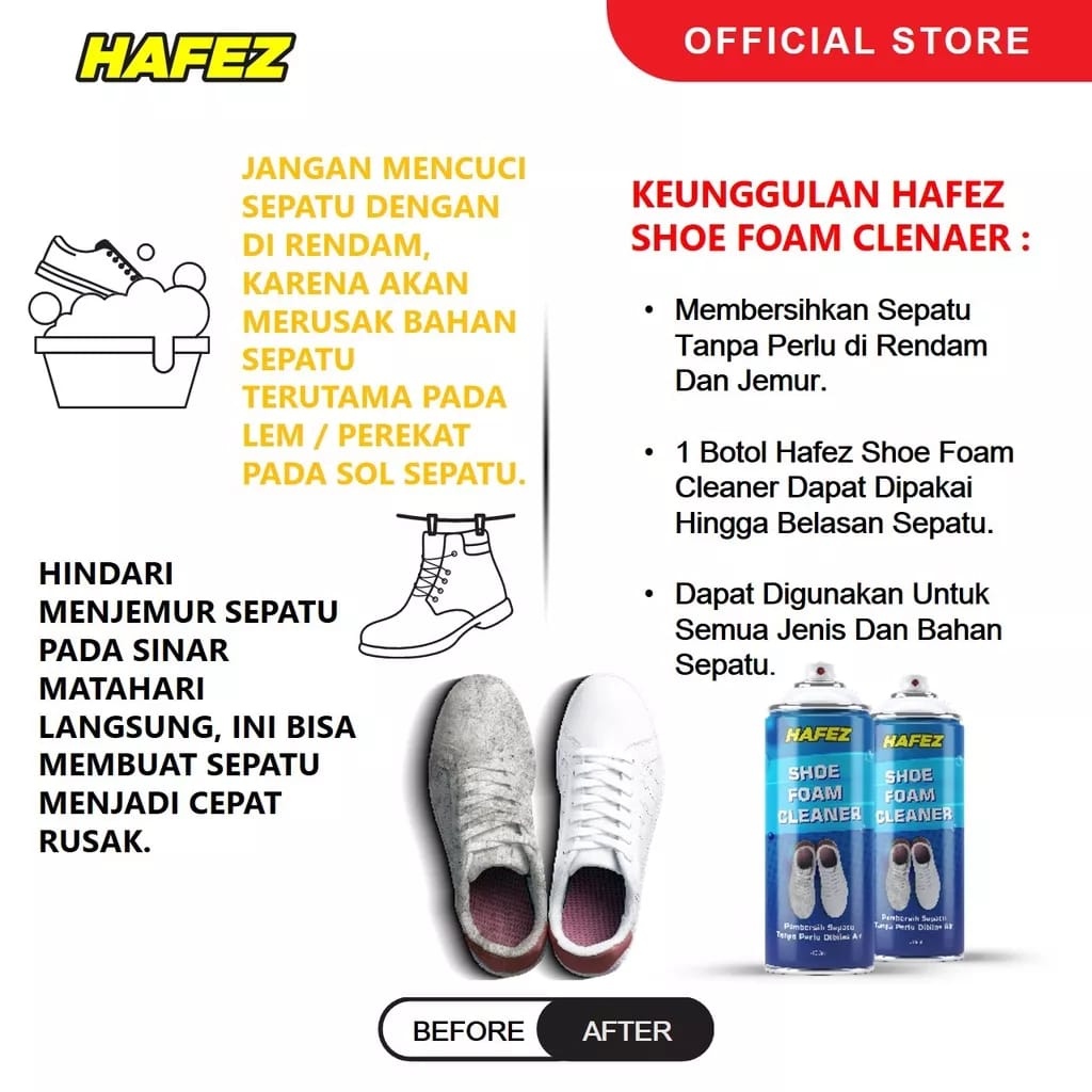 HAFEZ SHOE FOAM CLEANER / FOAM PEMBERSIH SEPATU DAN MENGHILANGKAN BAU SEPATU 400ML