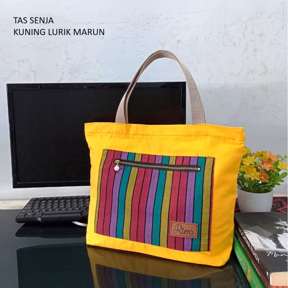 TAS KANVAS SENJA. TAS KANVAS EKSKLUSIF. TAS KANVAS PREMIUM KOMBINASI LURIK BY RIENS COLLECTIONS