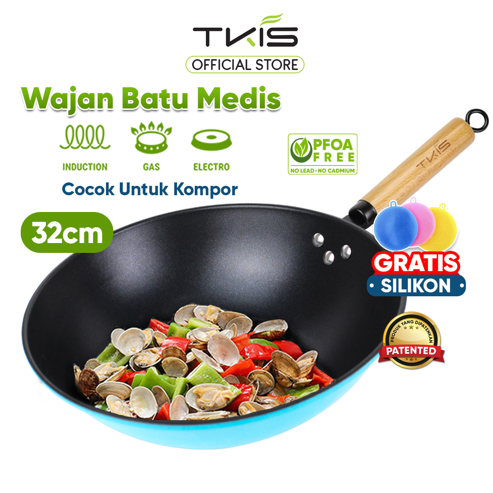 TKIS Panci Wajan Maifan Stone Fashion 32 cm light Blue Fry Pan anti Lengket  Lebih Tebal TK-836B