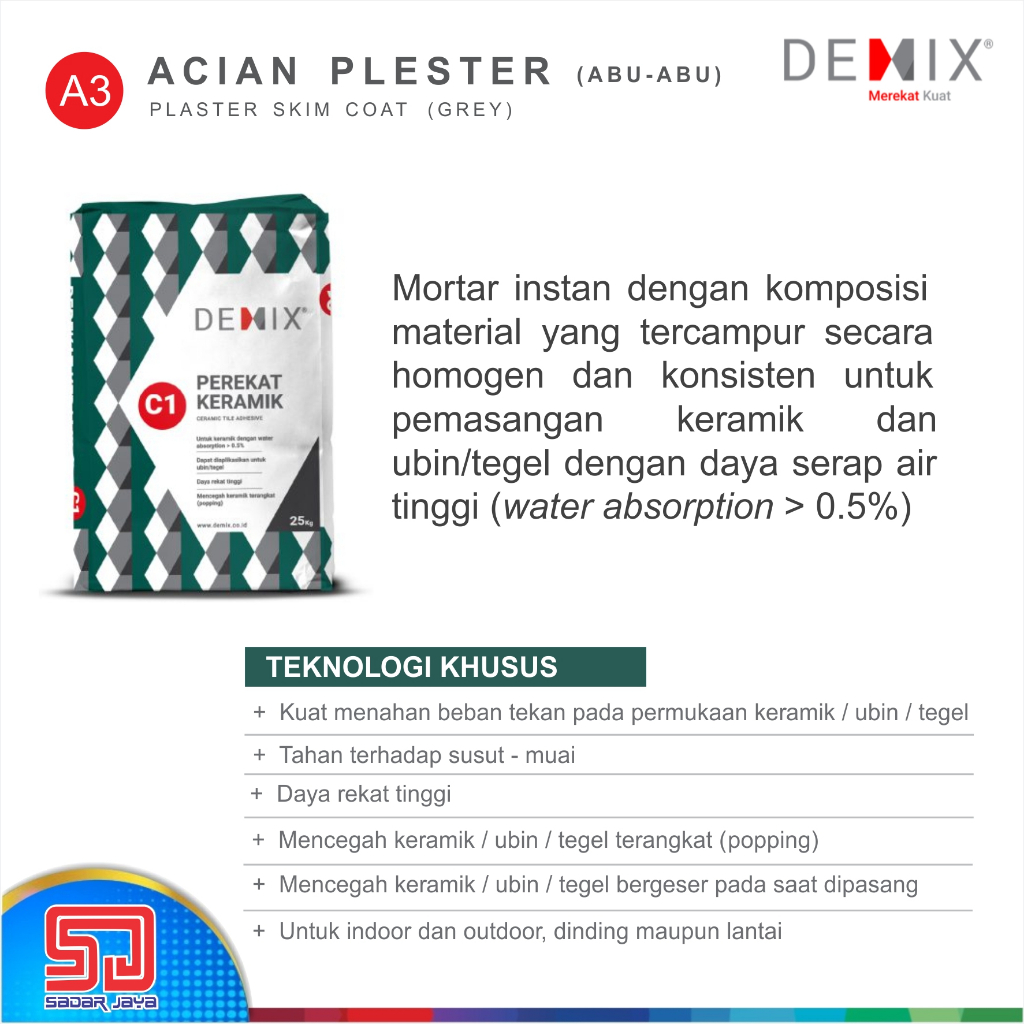 Semen Instan DEMIX C1 Perekat Keramik Mortar Instant Cement