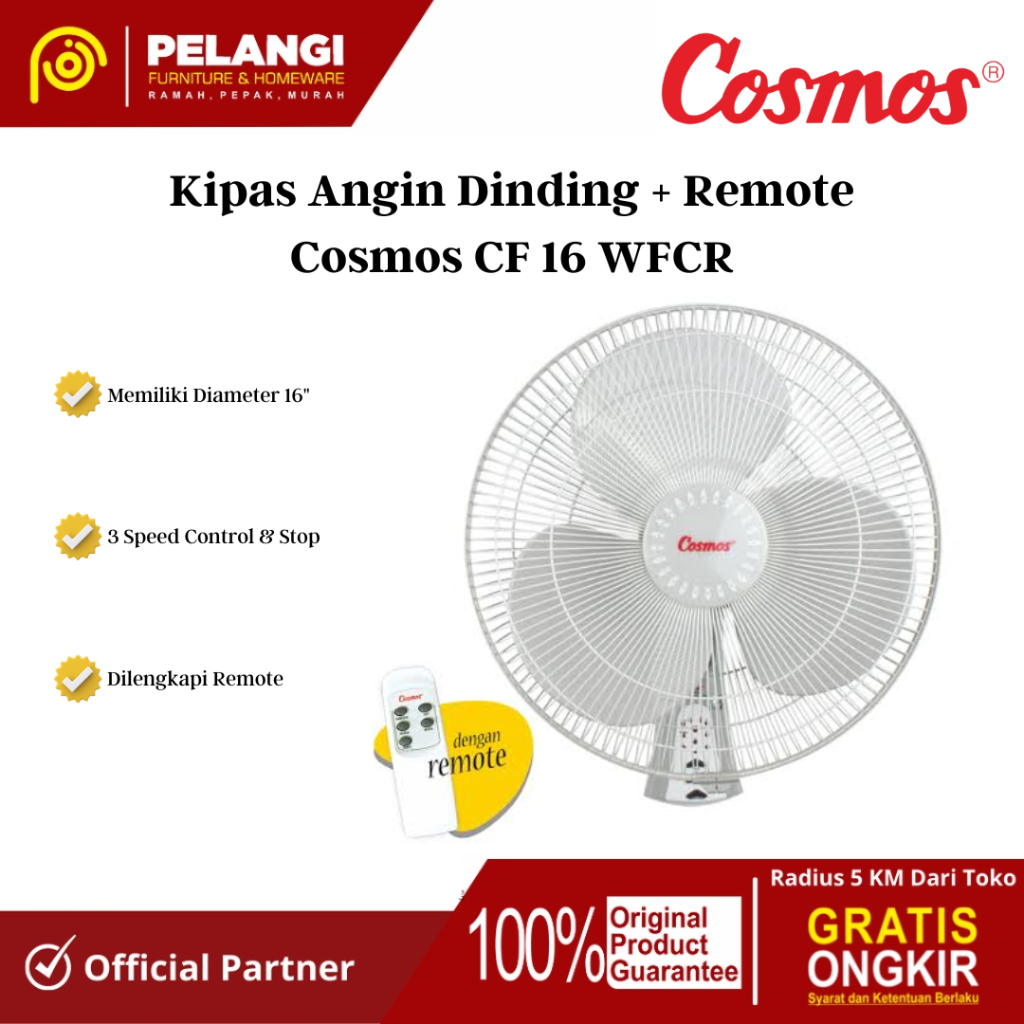 Kipas Angin Cosmos 16" + Remote CF 16 WFCR | Kipas Angin Dinding | Kipas Angin Cosmos | Kipas Angin