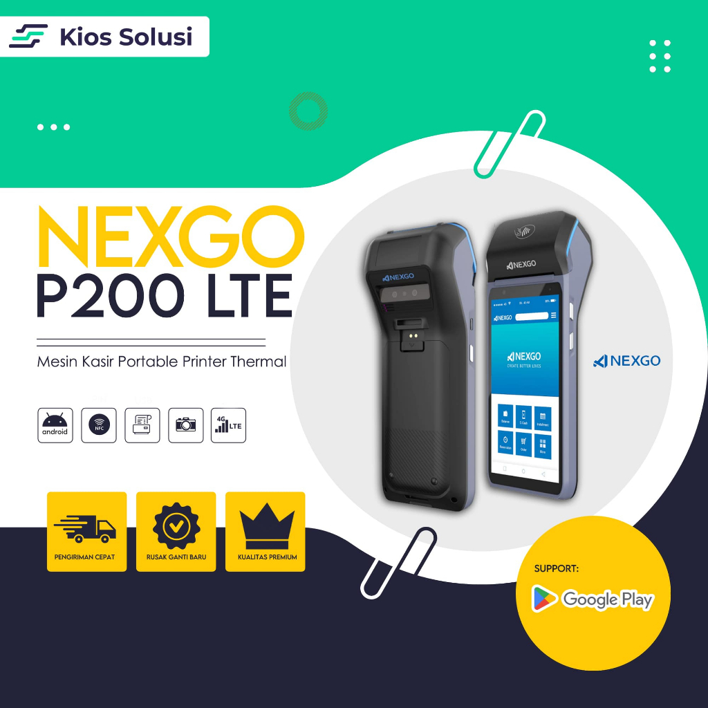 Mesin Kasir Android Thermal Printer NEXGO P200 4G LTE RAM 2/16GB | NFC | Barcode Scanner