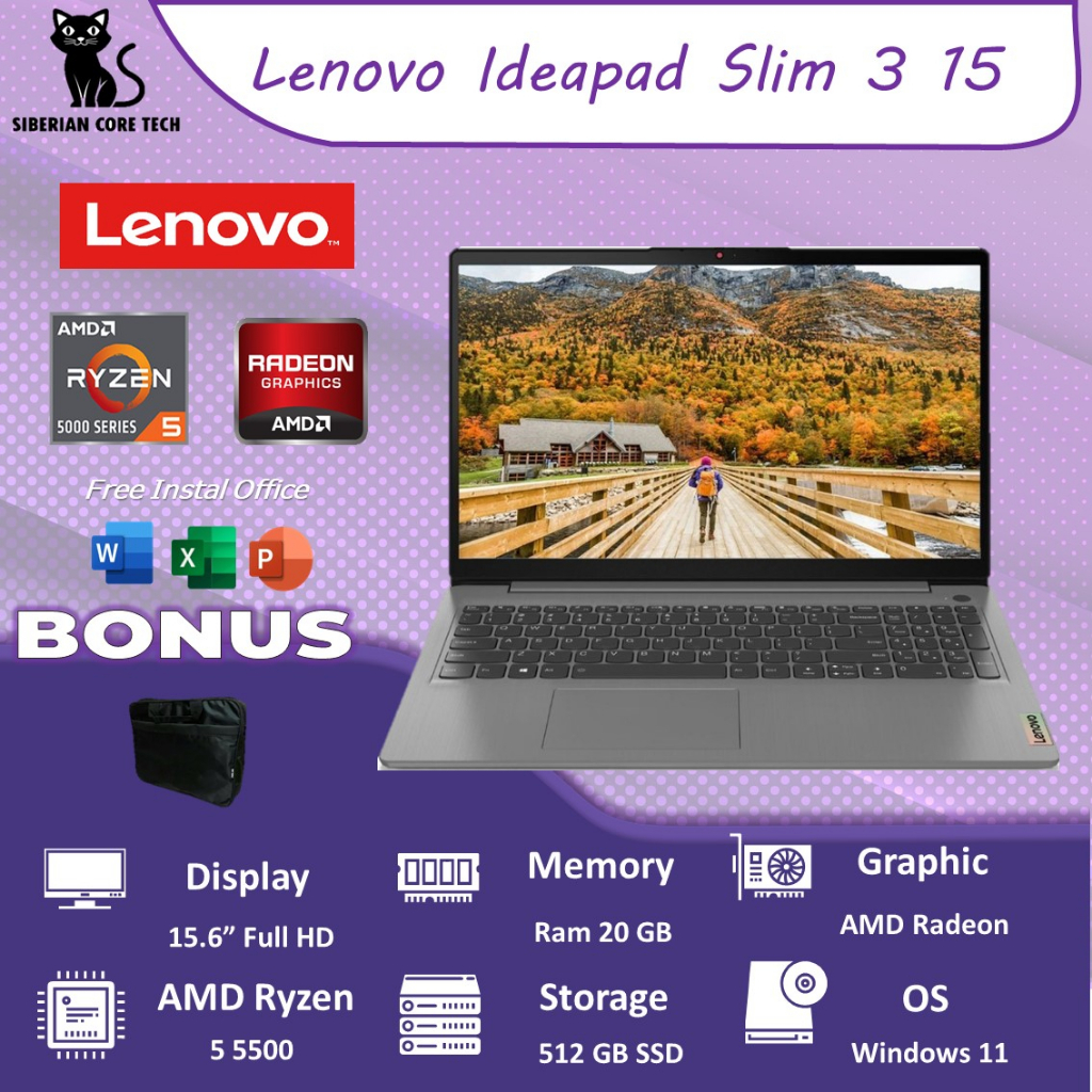 LAPTOP LENOVO IDEAPAD SLIM 3 15 RYZEN 7 5700 20GB 512GB VEGA8 W11PRE 15.6FHD GRY