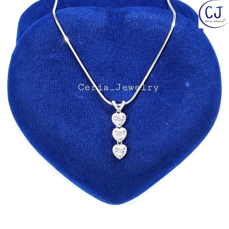 Kalung Perak Asli 925 Wanita Silver Lapis Emas Putih Cassandra Italy Liontin Love 3 Susun Permata - Perhiasan Perak Asli