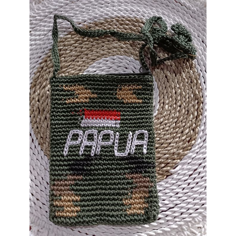 Tas Rajut Papua Tas HP Papua Tas Papua ukuran HP Tas doreng papua Tas noken papua