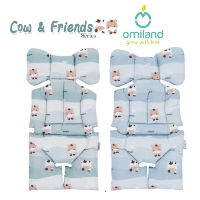 Omiland Alas Stroller / Bouncer / Car Seat + Bantal Dot Bahan Lembut Motif Cow &amp; Friends Series - OB 44251-2