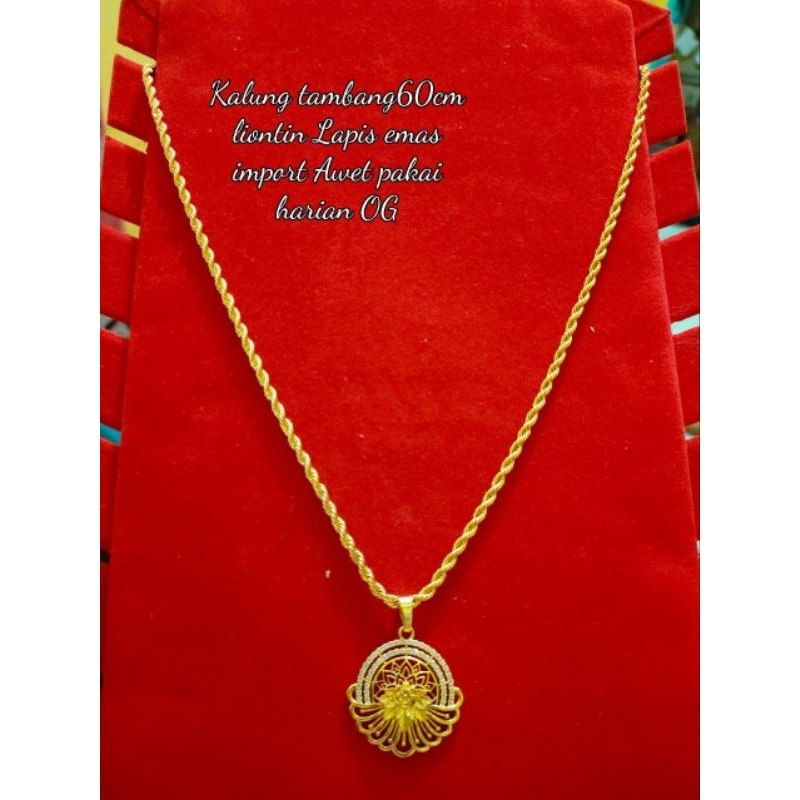 kalung tambang60cm liontin pesta lapis emas 24k