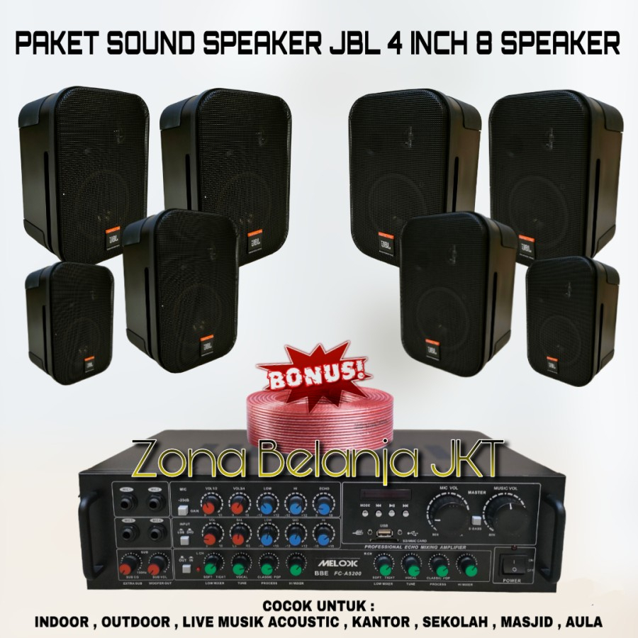 PAKET SOUND CAFE AULA KANTORAN SPEAKER JBL 4 INCH 8 TITIK ( SET 1 )