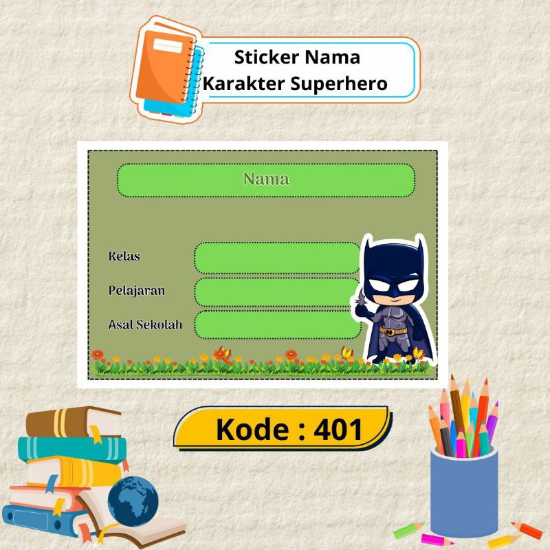 

Sticker buku pelajaran karakter superhero 1 pack isi 15 pcs