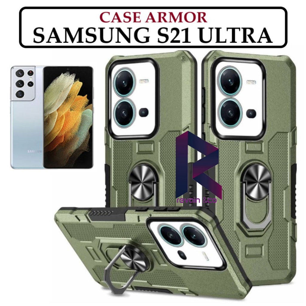 Case Armor SAMSUNG GALAXY S21 ULTRA Iring Cincin Magnetic Kesing Hp Protect kamera Premium Hard Case Standing Robot Pelindung Kamera