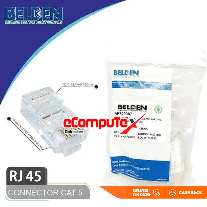 KONEKTOR UTP RJ45 BELDEN CAT 5 CONNECTOR KABEL LAN ORIGINAL RESMI (50 PCS)