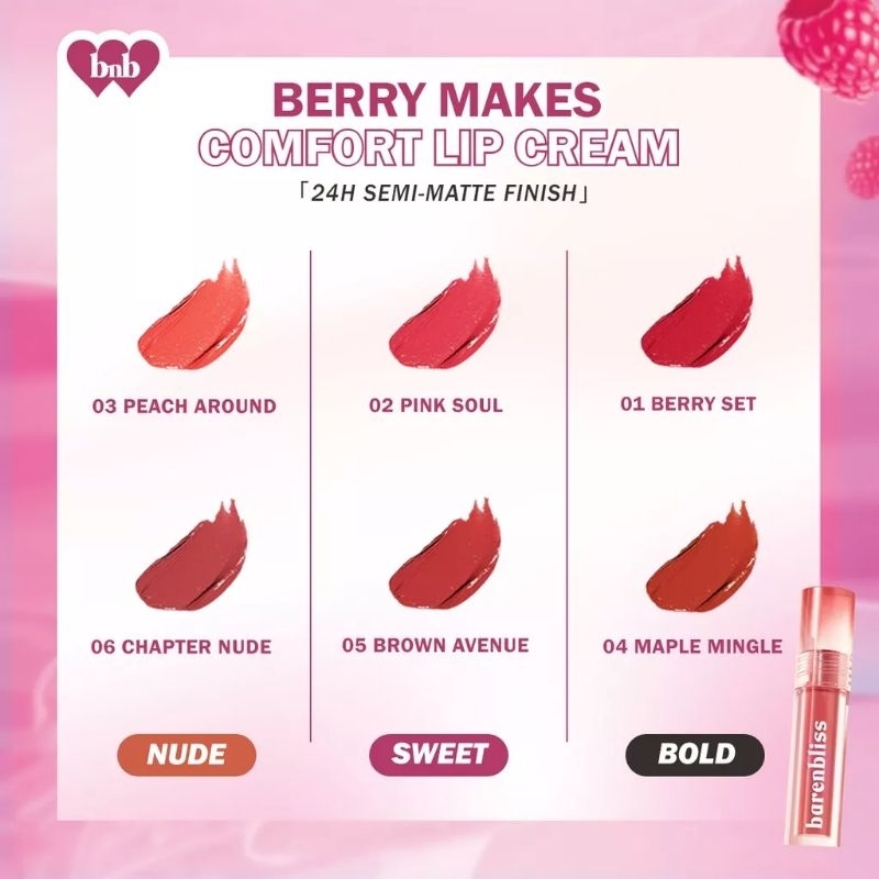 BNB barenbliss Berry Makes Comfort Lip Matte Korea Liquid Lipstik | Lip Cream | Lipstick | Lip Velvet BPOM「24H Moisturizing」Bare n bliss