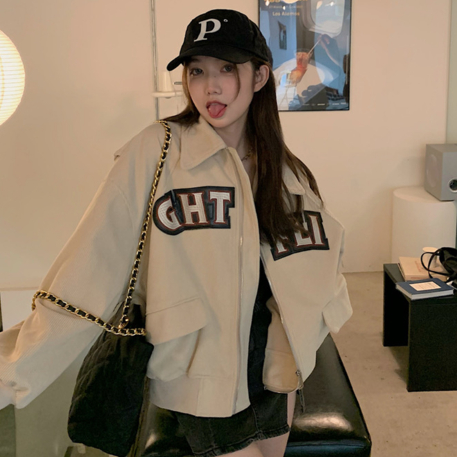 jaket korduroi pendek retro wanita loose casual import korean style jaket hitam baseball wanita