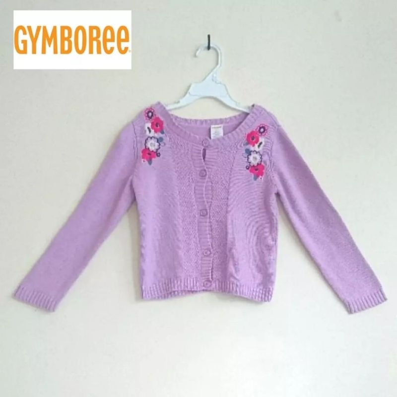 Cardigan outer knit rajut anak 5-6 Thn Gymboree ungu motif bordir bunga pl