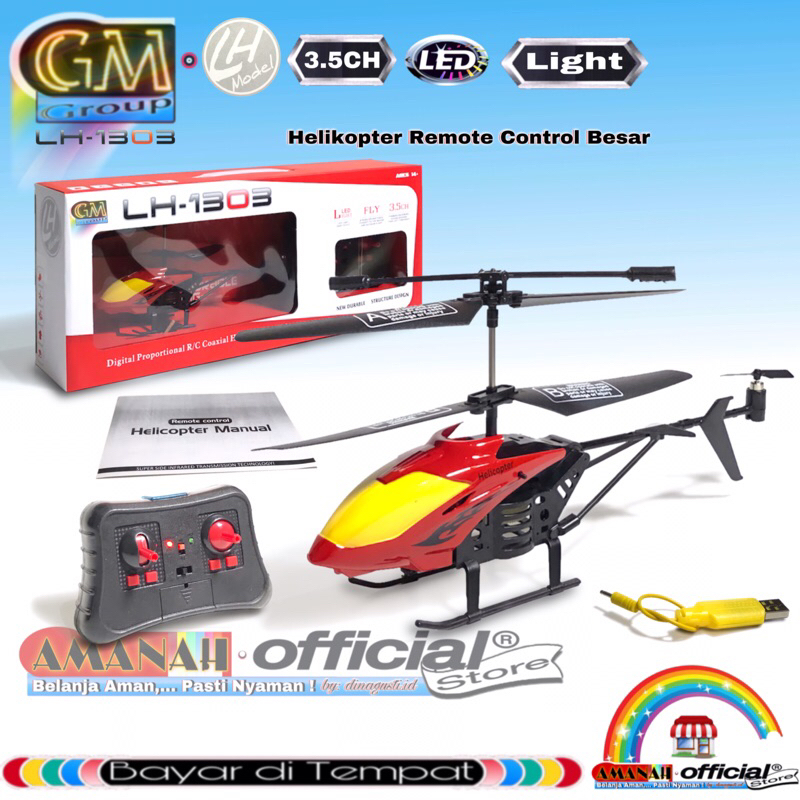 GM RC-Airplane LH-1303 Hobby Helikopter Remot Kontrol Besar LH1303 3.5CH Gyro Super Stabil Naik Turu